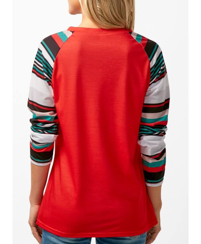 Long Sleeve Letter Print Red T Shirt